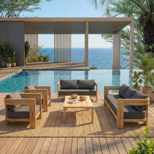 Salon de jardin en bois teck 7 places 5 pcs Zanzibar Gris anthracite