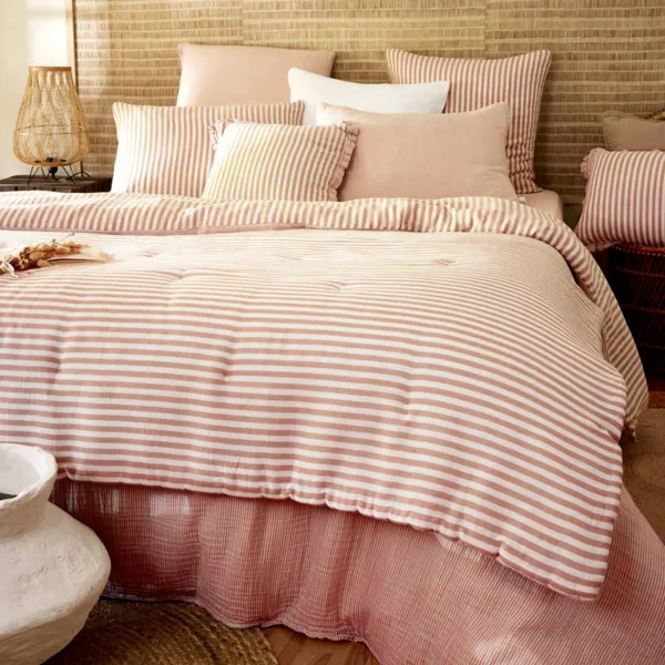 Edredon gaze de coton (90 x 200 cm) Ga�a rayures Abricot 
