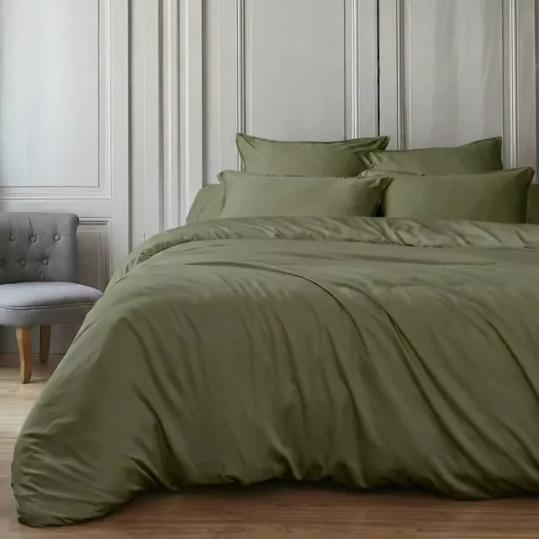 Housse de couette satin de bambou (280 x 240 cm) Sienna Vert romarin