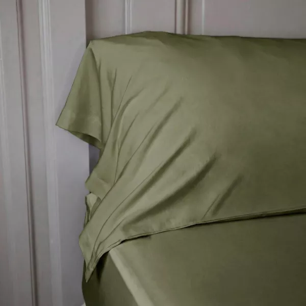 Funda de almohada de bamb� satinado (L185 cm) Sienna Verde romero