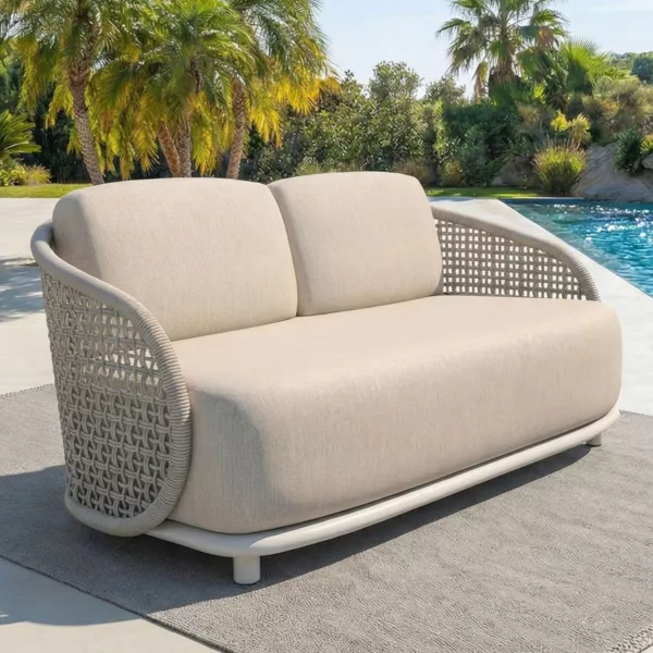Canap� de jardin effet rotin et aluminium 2 places Riviera Beige