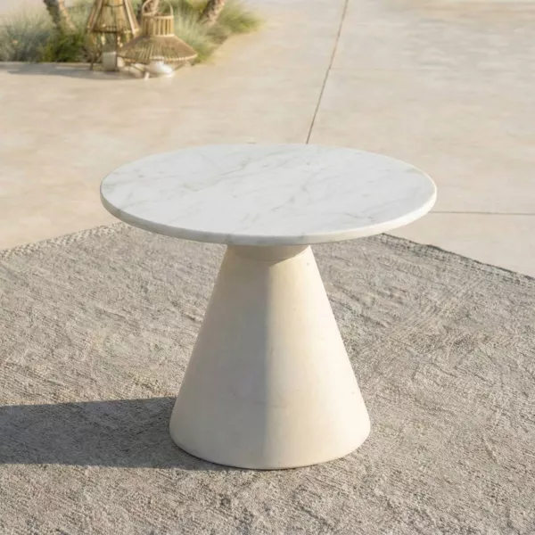 Mesa baja de jard�n redonda en cer�mica (D60 cm) Riviera Beige
