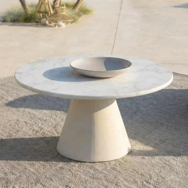 Table basse de jardin ronde en c�ramique (D81 cm) Riviera Beige