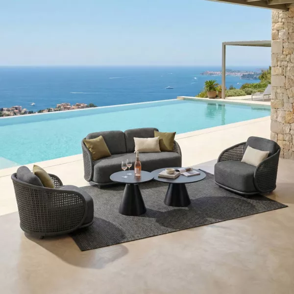 Salon de jardin effet rotin et aluminium 4 places 5 pcs Riviera Gris anthracite