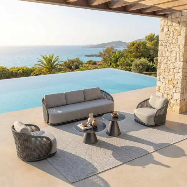 Salon de jardin effet rotin et aluminium 5 places 5 pcs Riviera Gris anthracite