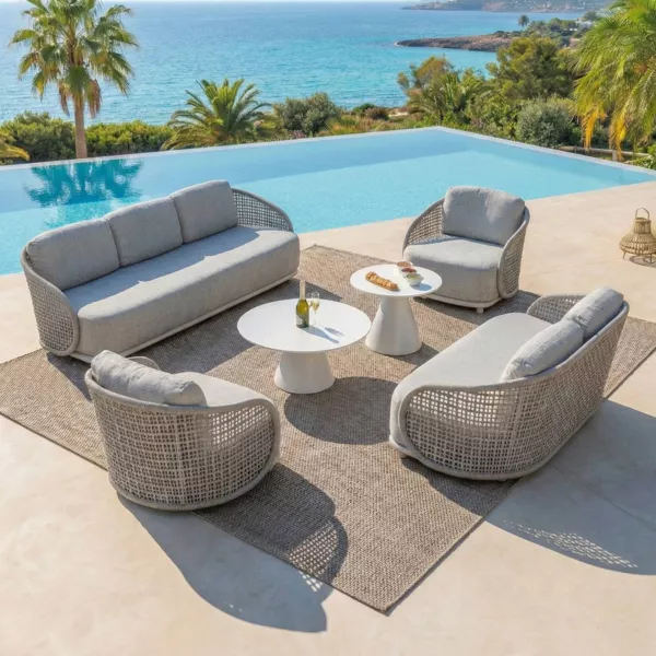 Gartenlounge im Rattan- und Aluminiumeffekt 7 Sitzpl�tze 6 St�ck Riviera Beige