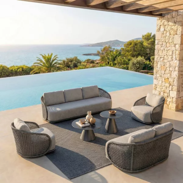 Salon de jardin effet rotin et aluminium 7 places 6 pcs Riviera Gris anthracite