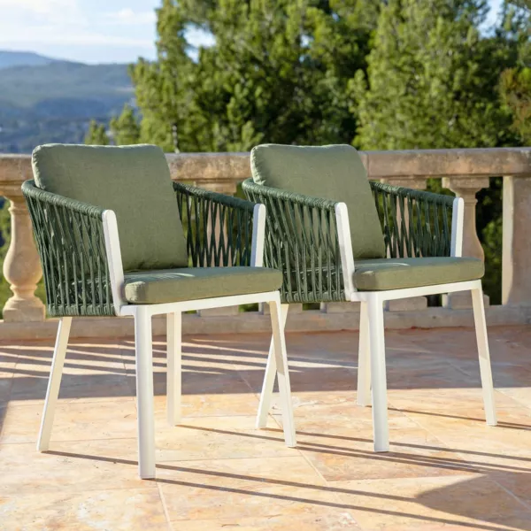 Set van 2 tuinstoelen in aluminium Amalfi Wit en rozemarijn groen