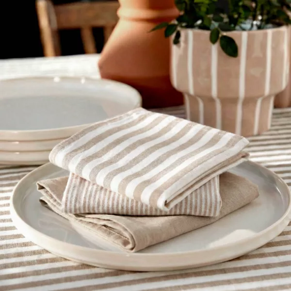 Set aus 3 Musselin-Servietten aus Baumwolle (40 x 40 cm) Ga�a Streifen Ficelle