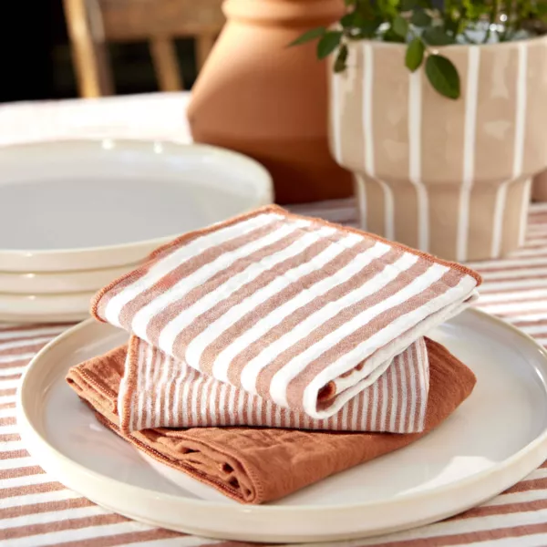 Set van 3 mousseline katoenen servetten (40 x 40 cm) Ga�a strepen Abrikoos