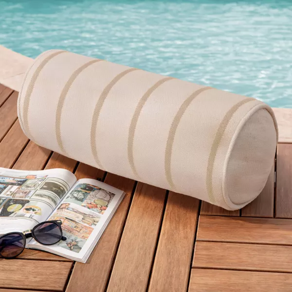 Coj�n exterior de lona de algod�n polochon (45 x 20 cm) Ocealys Beige