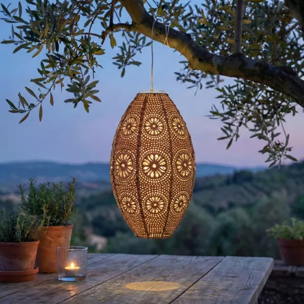 Suspension de jardin solaire (H38 cm) Lanterne ajour�e Marron