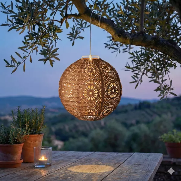 Suspensi�n solar de jard�n (H23 cm) Linterna calada Marr�n