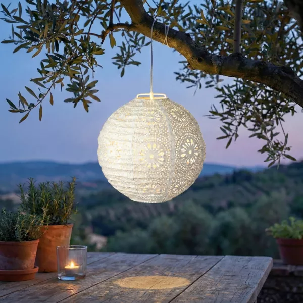 Suspensi�n solar para jard�n (H23 cm) Linterna calada Blanca