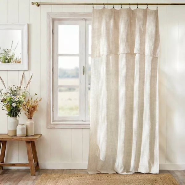 Rideau gaze de coton ajustable (140 x max 180 cm) Ga�a vichy Beige