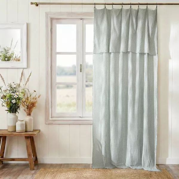 Tenda in doppio voile di cotone regolabile (140 x max 180 cm) Ga�a vichy Verde eucalipto