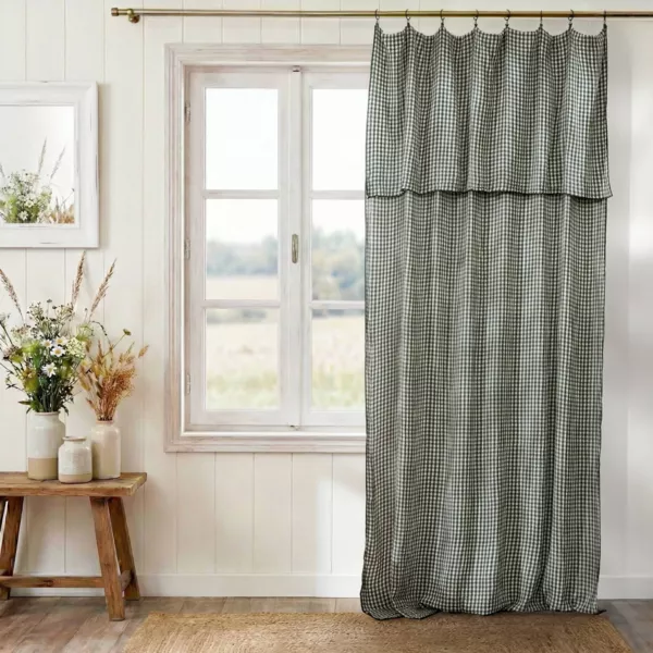 Tenda in doppio voile di cotone regolabile (140 x max 180 cm) Ga�a vichy Verde rosmarino