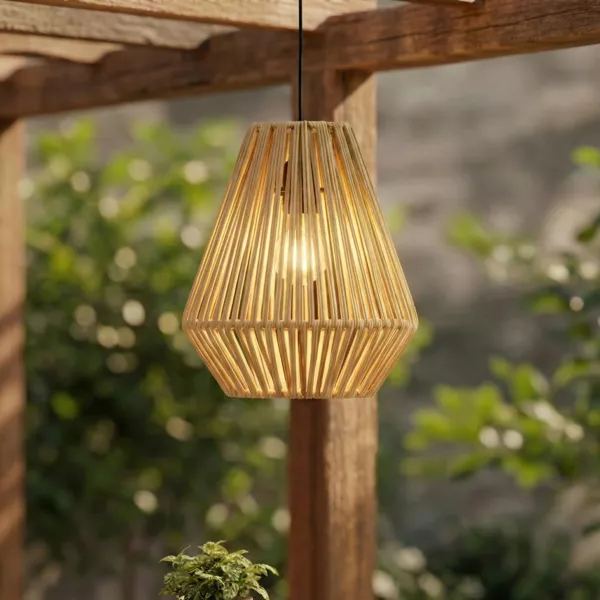 Lampada a sospensione da giardino a batteria con 15 LED (H27 cm) Messya Naturale