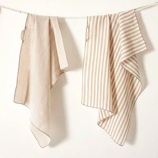 Lot de 2 essuie-main gaze de coton (50 x 70 cm) Ga�a rayures Ficelle