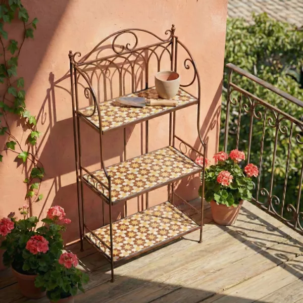 Faltbares Outdoor-Blumenregal in Mosaik-Optik (H118 cm) Madrid Braun