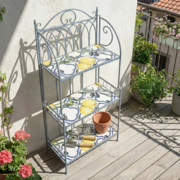 Etag�re � fleurs d'ext�rieur pliable en mosa�que (H118 cm) Sorrento Bleu clair