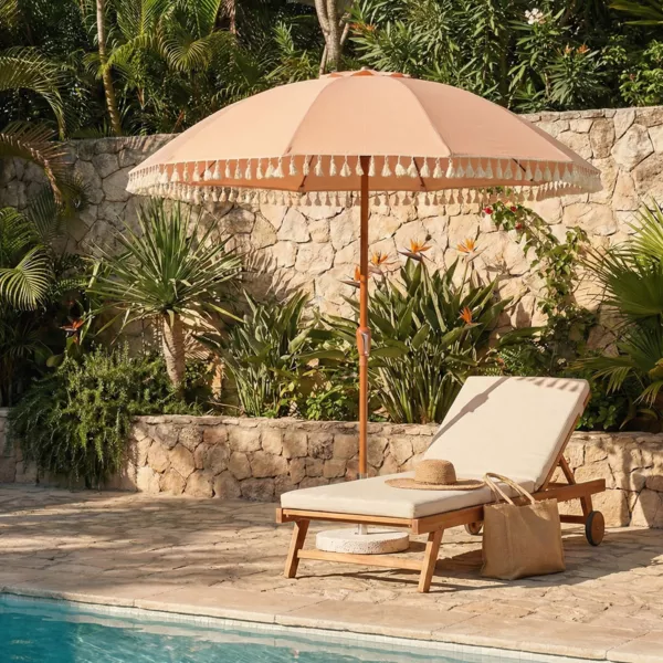 Runder Garten-Sonnenschirm mit Fransen (D2.5 m) Mexico Pfirsichrosa