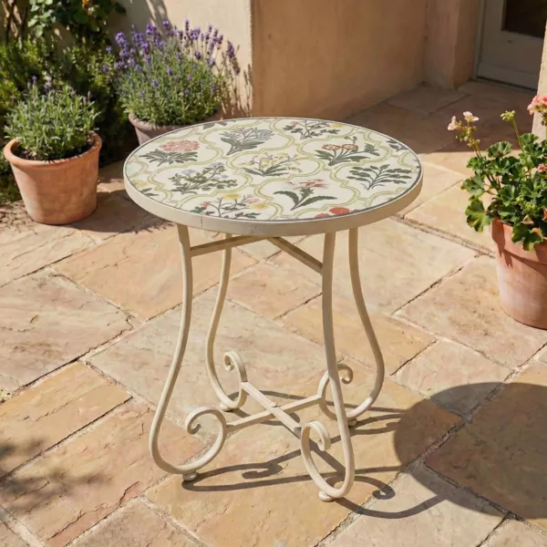 Tavolino rotondo in mosaico (H46 x D39 cm) Coimbra Crema