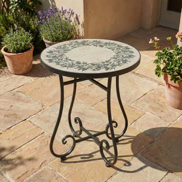 Mesa auxiliar redonda de mosaico (H46 x D39 cm) Atenas Beige