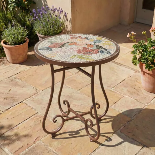 Table d'appoint ronde en mosa�que (H46 x D39 cm) Aberdeen Marron