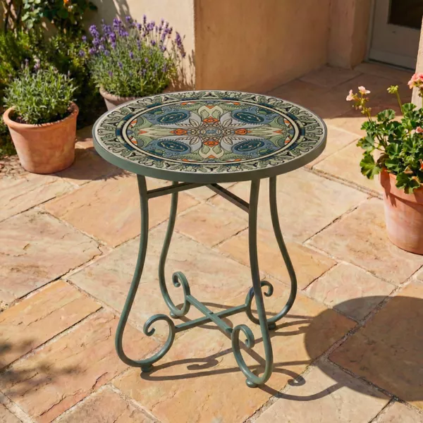Tavolino rotondo in mosaico (H46 x D39 cm) Canc�n Verde salvia