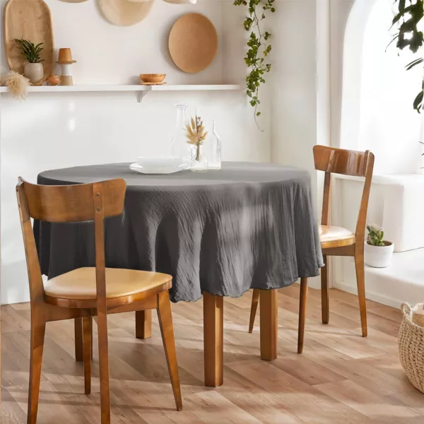 Nappe ronde gaze de coton (180 cm) Ga�a Gris granit