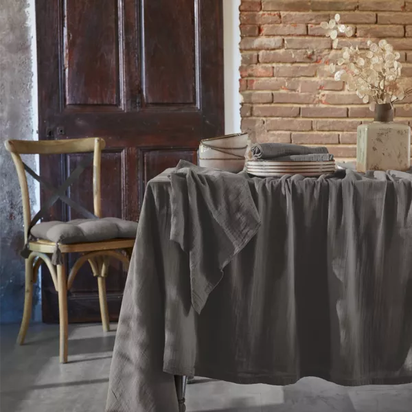 Tovaglia rettangolare garza di cotone (L250 cm) Ga�a Grigio granito