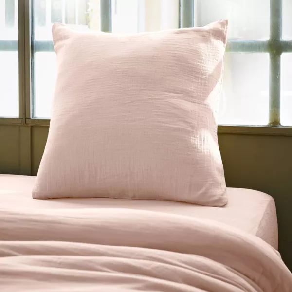 Taie d'oreiller carr�e gaze de coton (60 x 60 cm) Ga�a Rose poudr�
