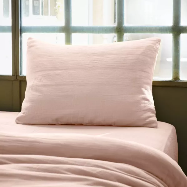 Taie d'oreiller rectangulaire gaze de coton (50 x 70 cm) Ga�a Rose poudr�