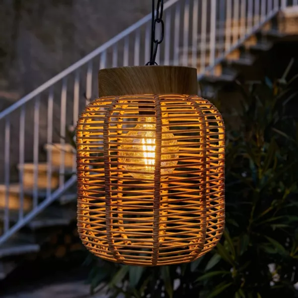 Solar-H�ngeleuchte aus geflochtenem Harz LED (D20 cm) Toscane Terrakotta