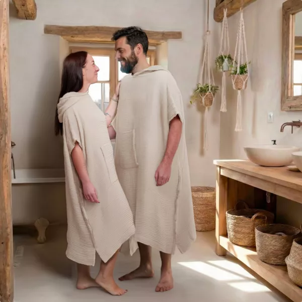 Poncho adulte gaze de coton L/XL Ga�a Beige