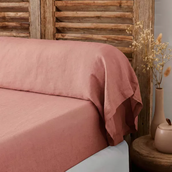 Taie de traversin lin lav� (L185 cm) Louise Vieux rose