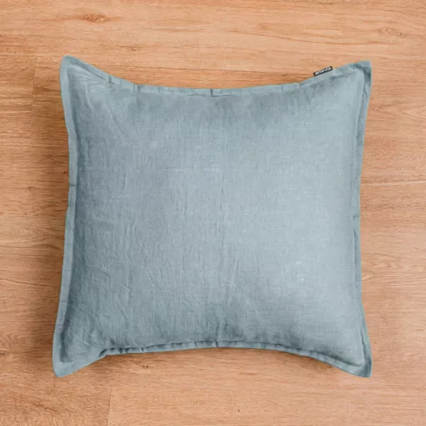 Federa Quadrata in Lino Lavato (60 x 60 cm) Louise Blu Azzurro