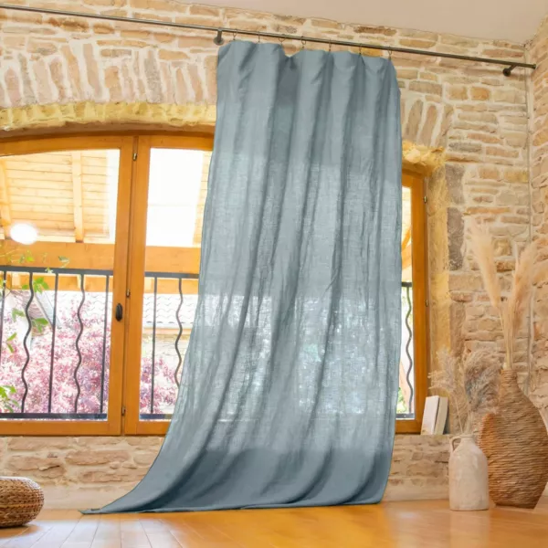 Rideau ajustable lin azur (140 x max 270 cm) Louise Bleu Azur