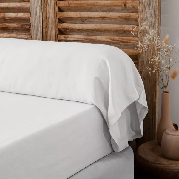 Taie de traversin lin lav� (L185 cm) Louise Blanc