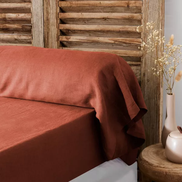 Gewaschener Leinenbezug f�r Nackenrollen (L185 cm) Louise Terrakotta