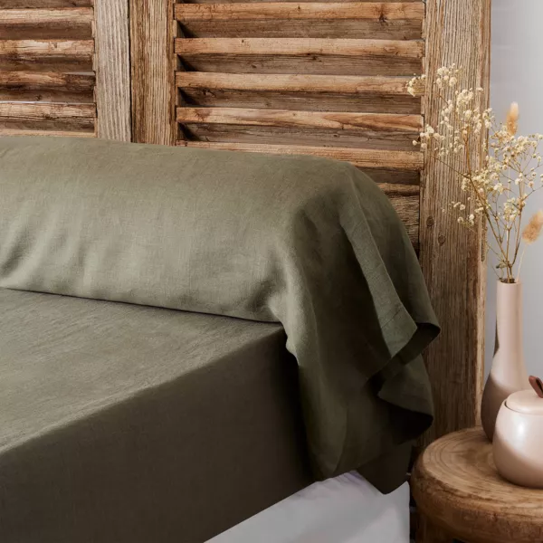 Taie de traversin lin lav� (L185 cm) Louise Vert Romarin