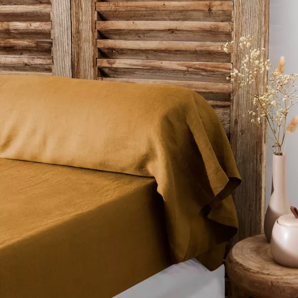 Taie de traversin lin lav� (L185 cm) Louise Caramel