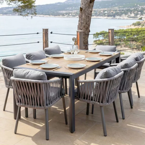 Tavolo da giardino estensibile in alluminio 12 posti (195/247/300 x 96 cm) Amalfi Grigio antracite e legno