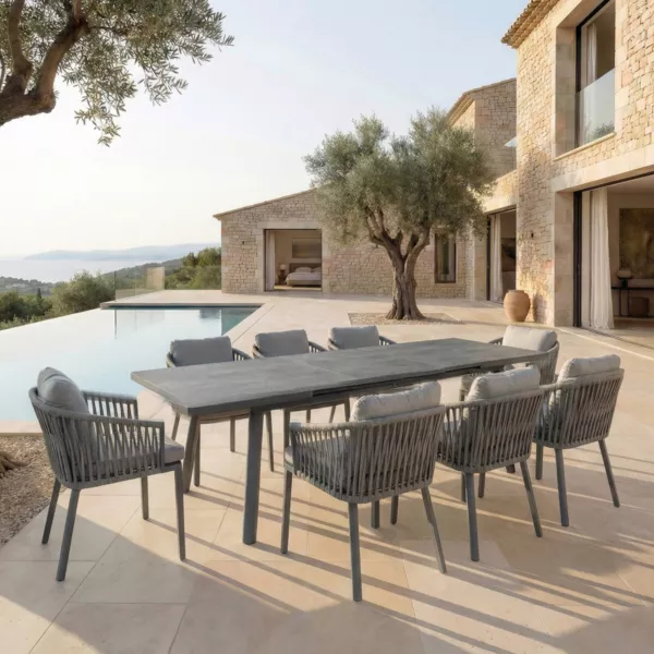 Tavolo da giardino estensibile automatico in alluminio 12 posti (240/300 x 96 cm) Amalfi Grigio antracite