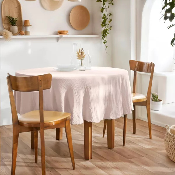 Tovaglia rotonda in garza di cotone (180 cm) Ga�a Rosa cipria