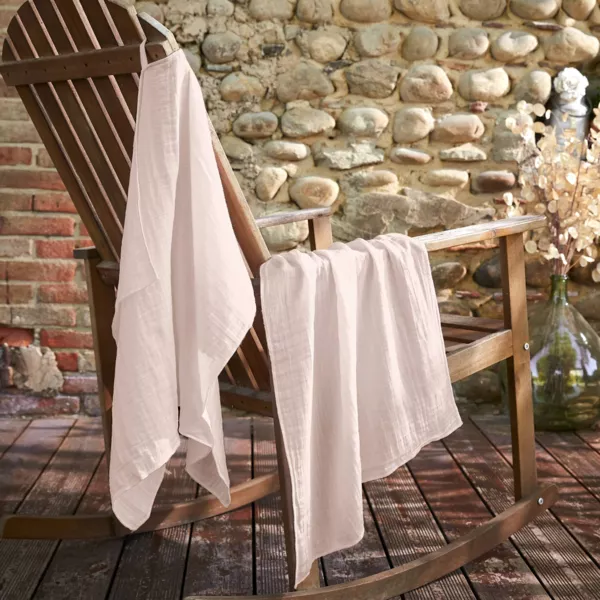 Lot de 2 essuie-mains gaze de coton (70 cm) Ga�a Rose poudr�