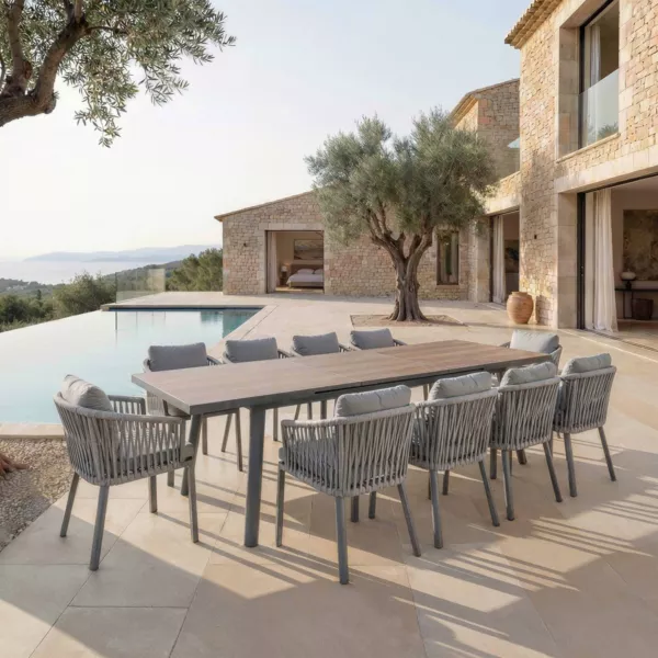 Uitschuifbare aluminium tuintafel 12 plaatsen (240/300 x 96 cm) Amalfi Antracietgrijs en hout