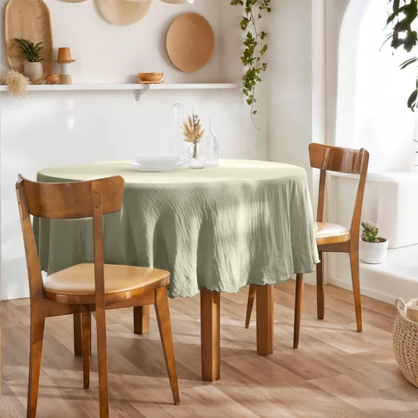 Runde Musselin-Tischdecke (180 cm) Gaïa Lindengrün