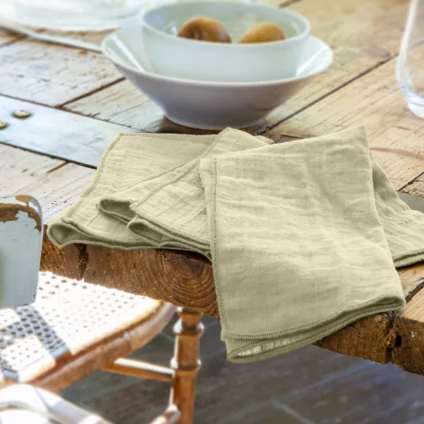 Set van 3 servetten Katoengaas (40 x 40 cm) Ga�a Lindegroen